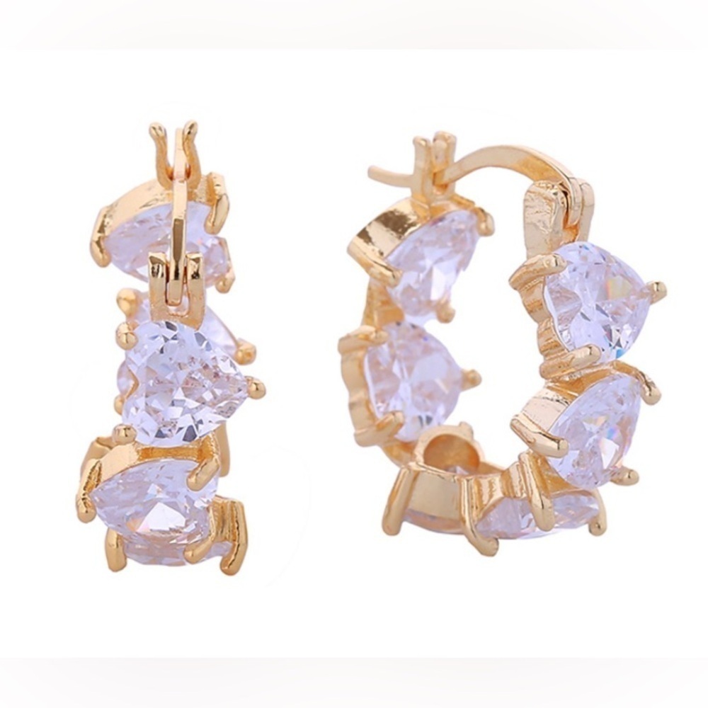 14K Gold Dipped Mingle Heart Pave CZ Post Earrings